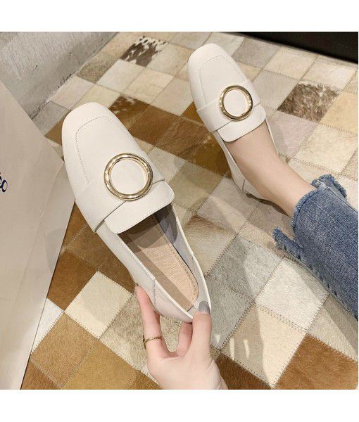 2020 new spring women's shoes net red temperament thick heel leather black single shoes women's spring and autumn versatile soft leather Lefu shoes