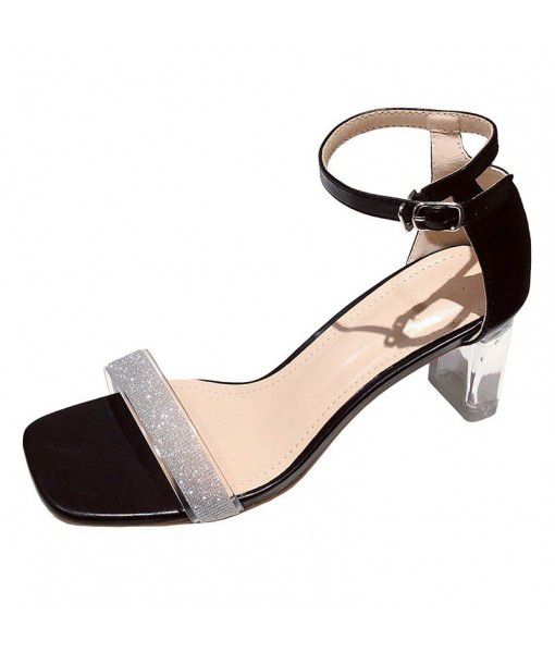 RV sandals 1855-1 crystal heel sandals 2020 summer new Rhinestone chunky heel square size 34-40