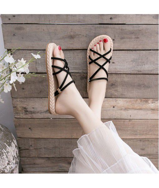 One shoe, two sandals, female 2020 new summer all style fairy wind, INS fashion, students' flat beach Roman shoes