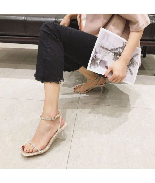 319-1 Korean version versatile 2020 summer new fashion women's sandals factory direct sales thin heel one word high heel shoes single