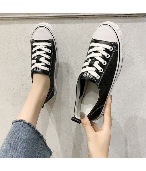 Leather small white shoes women's new 2020 summer top layer cow leather student flat bottom Korean version all-in-one women's shoes