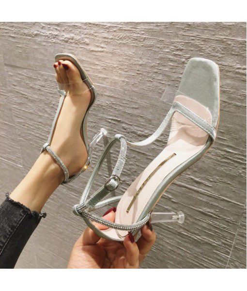 319-6 square head sandals for women 2020 new all-around fashion girl's WindNet red high heels single shoes for women factory direct sales