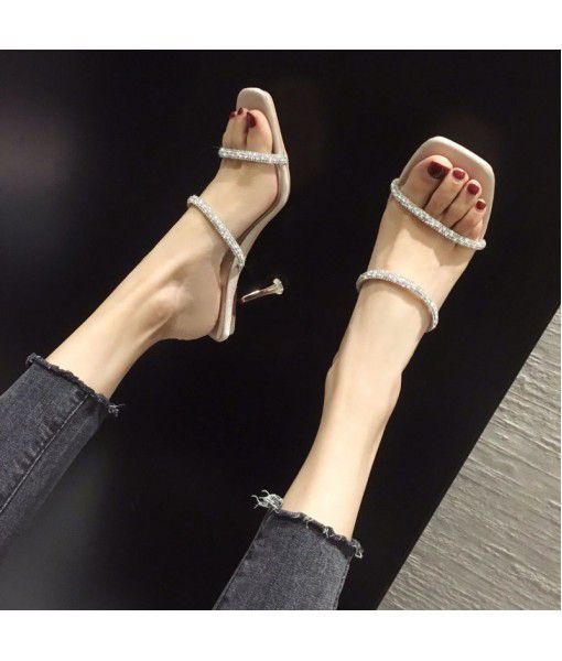 833-5 factory direct selling 2020 summer new fashionable women's sandals in all kinds of Korean version one word high heels with Rhinestones