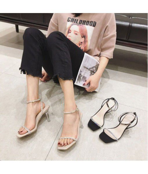 319-1 Korean version versatile 2020 summer new fashion women's sandals factory direct sales thin heel one word high heel shoes single