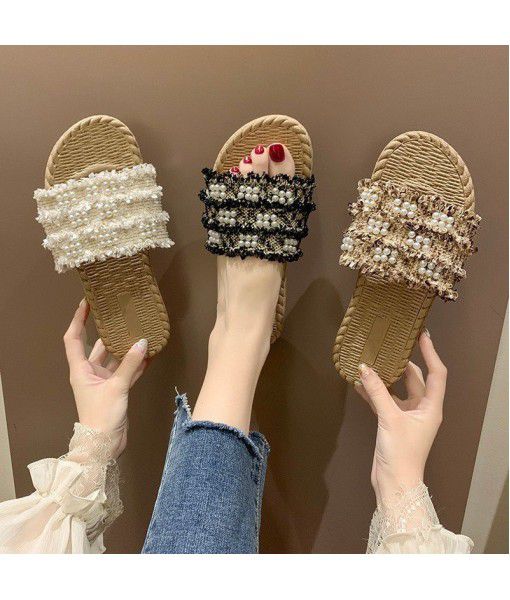 New style sandals for women in the summer of 2020 can be wet, fashionable and versatile, beaded beach flat bottom drag trend
