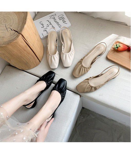 2020 new summer low heeled single shoes with back space and all kinds of Faerie style summer shallow mouth flat bottomed Baotou sandals
