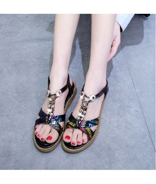 Sandals, fairies, new style 2020, summer students, tide water, drilling net red, all kinds of summer flat bottom Roman shoes