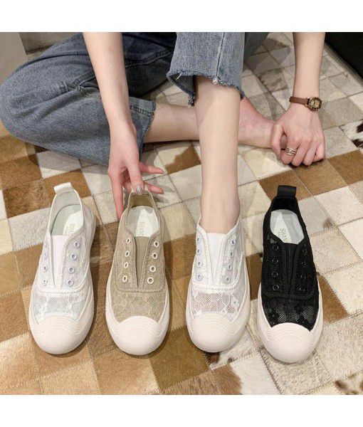 2020 new one legged flat shoes lazy thick bottom grass woven fairy wind lace fisherman's shoes small fragrant net red single shoes