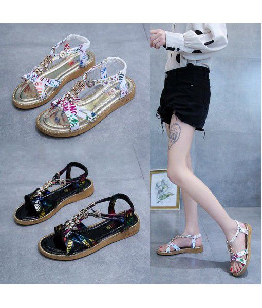 Sandals, fairies, new style 2020, summer students, tide water, drilling net red, all kinds of summer flat bottom Roman shoes