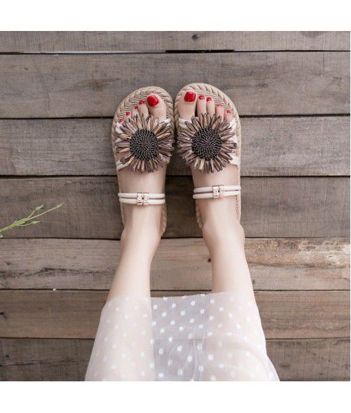 Net red Roman sandals, women's flat bottom, 2020 summer new student fairy wind, Korean version, two wearing sandals