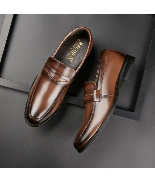2020 new style leather one legged set foot Lefu shoes business dress men's shoes classic breathable one piece hair substitute