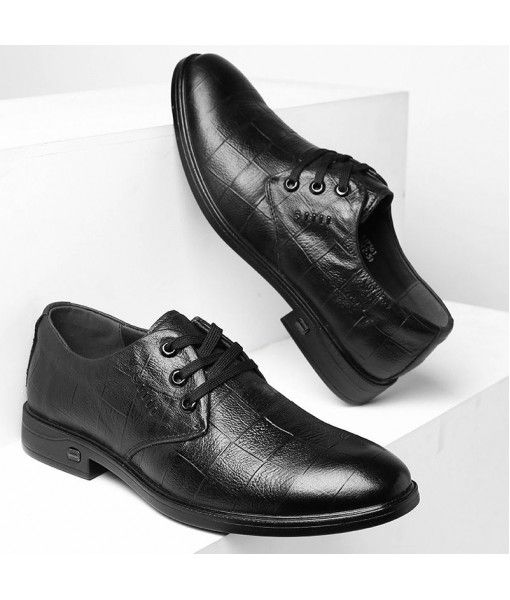 First layer leather men's shoes new 2020 spring and summer fashion business leather shoes Plaid lace up formal single shoes