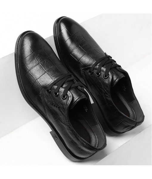 First layer leather men's shoes new 2020 spring and summer fashion business leather shoes Plaid lace up formal single shoes
