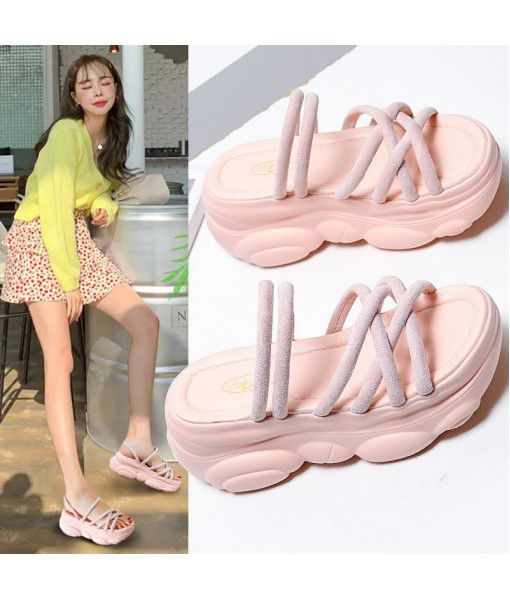 Two wear sandals 2020 new summer fashion 8cm thick bottom muffin pop fairy style heighten women's shoes ins trend