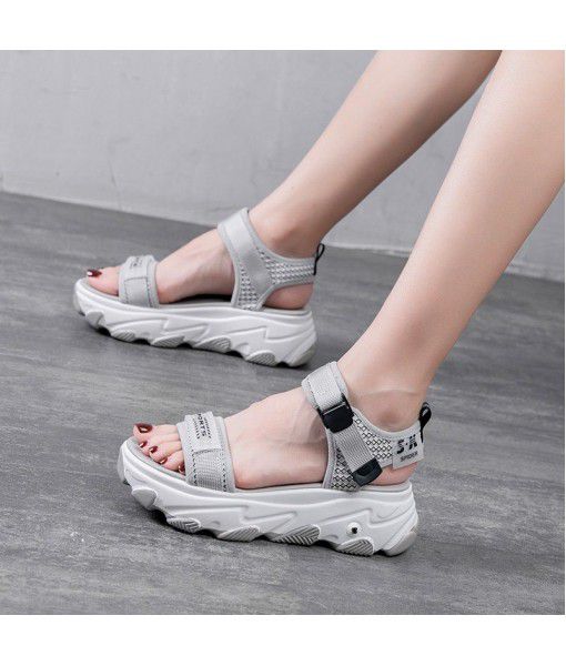 New summer sandals in 2020 women's Korean version of INS fashion casual beach shoes women's flat heel net red thick sole heightening women's shoes