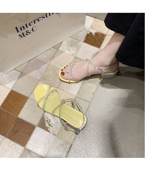 Roman sandals, fairies, 2020 summer new Korean version medium heel, thick heel, gentle fashion shoes, water drill women's shoes