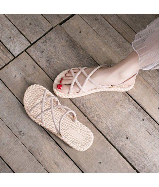 One shoe, two sandals, female 2020 new summer all style fairy wind, INS fashion, students' flat beach Roman shoes