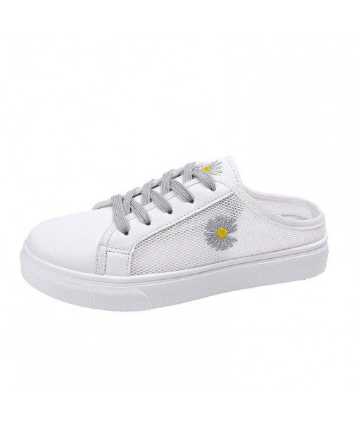 Women's shoes: new Daisy, semi-trailer, no heels, one foot on the outside, flat bottom, mesh surface, Korean version, all kinds of small white shoes, women's shoes