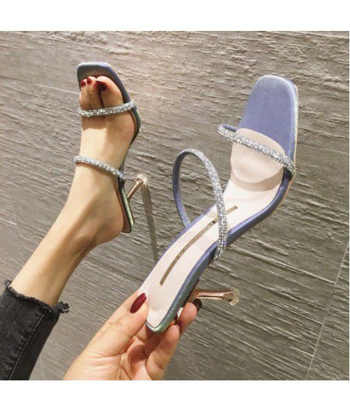 833-5 factory direct selling 2020 summer new fashionable women's sandals in all kinds of Korean version one word high heels with Rhinestones