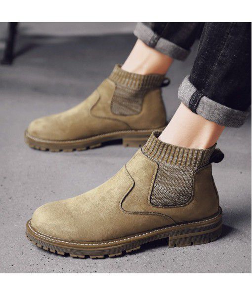 2019 new socks mouth black Martin boots men's Plush warm winter waterproof British men's high top leather shoes