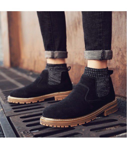 2019 new socks mouth black Martin boots men's Plush warm winter waterproof British men's high top leather shoes