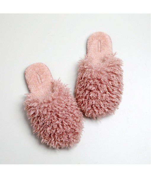 Halluci new products in autumn and winter simple warm roll plush slippers rubber bottom antiskid waterproof indoor slippers