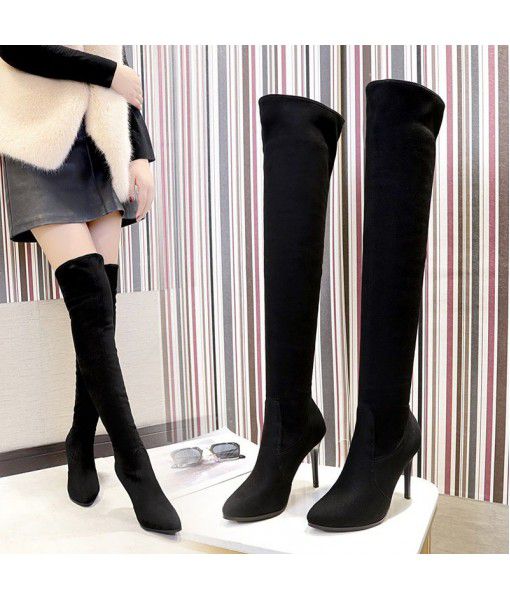 Autumn and winter 2019 new European and American style women's boots with thin legs, pointed head, thin heel, long tube and knee high boots