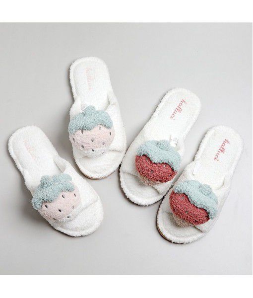 Halluci autumn and winter soft three-dimensional lovely strawberry soft bottom mute floor slippers indoor home towgirls