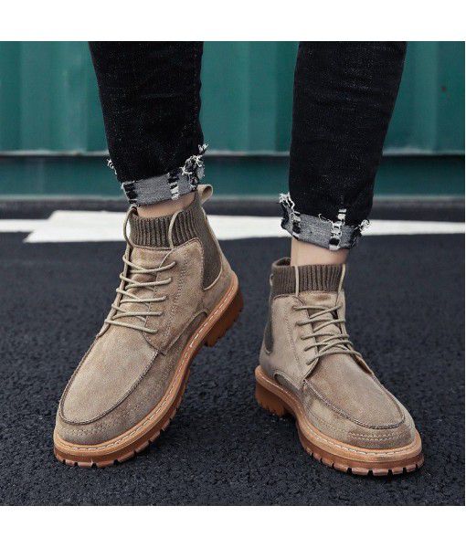Autumn and winter Korean version of British style retro socks set casual Martin boots men's trend thick bottomed high helper sports shoes