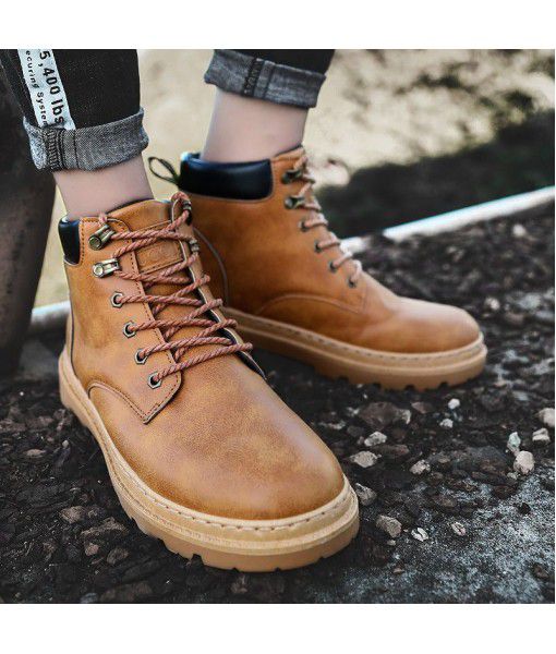 Autumn Martin boots men's high top British style all-around men's shoes middle top rhubarb boots winter tooling locomotive men's fashion shoes