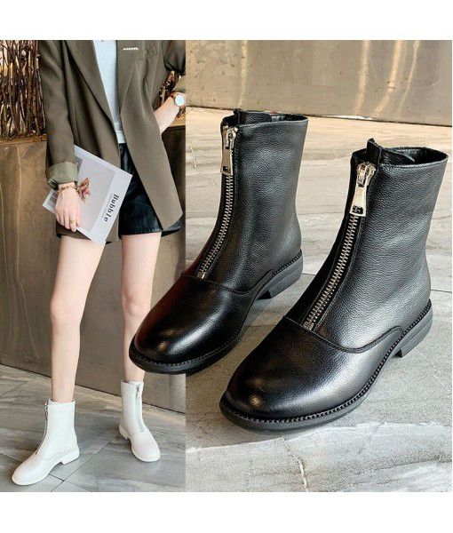 [exploding boots, 69 packages and mail] leather front zipper boots on the first layer, Korean version boots