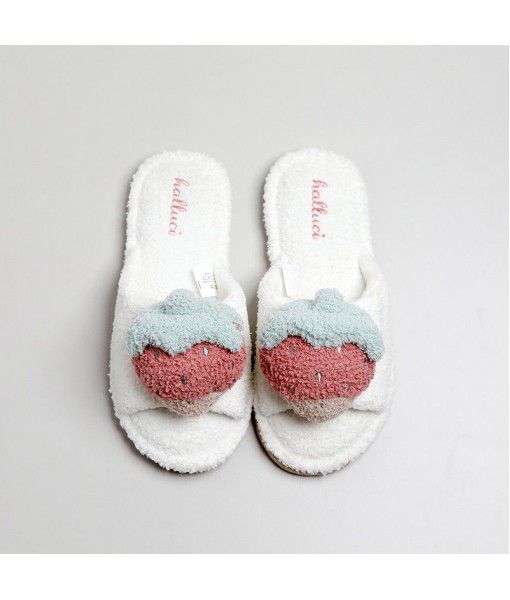 Halluci autumn and winter soft three-dimensional lovely strawberry soft bottom mute floor slippers indoor home towgirls
