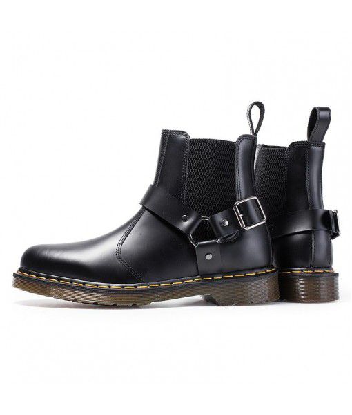 Wincox Chelsea boots women's Plush couple cotton shoes Martin boots women's leather short boots one step leather buckle boots