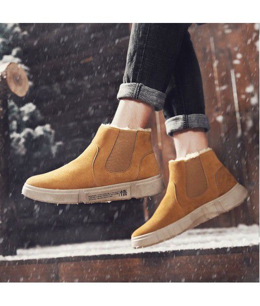 2019 winter Plush warm cotton shoes mid top Snow Boots Men's short boots Korean version bread shoes sports leisure cotton boots