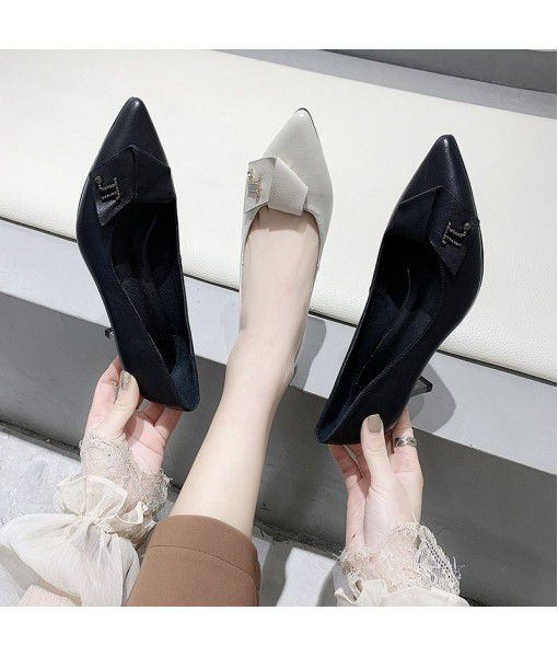 Pointy leather high-heeled single shoes women's new 2020 spring top layer sheepskin thin heel fashion women's shoes a hair substitute