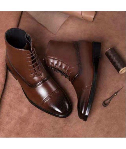 Cross border 2020 new men's shoes autumn and winter Brock carving leisure large size high top men's leather boots Martin shoes trend