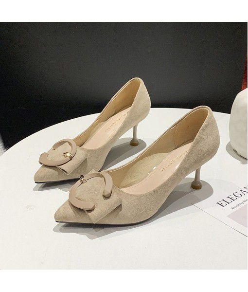 2020 new thin heel pointed shoes women's spring all-around girl net red single shoes temperament shallow mouth French high heels