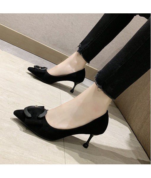 2020 new thin heel pointed shoes women's spring all-around girl net red single shoes temperament shallow mouth French high heels