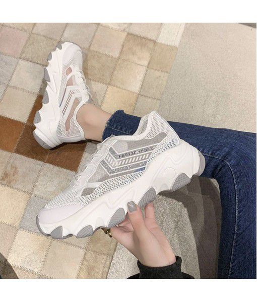 Leather dad shoes women's new cut out sports shoes in 2020 summer