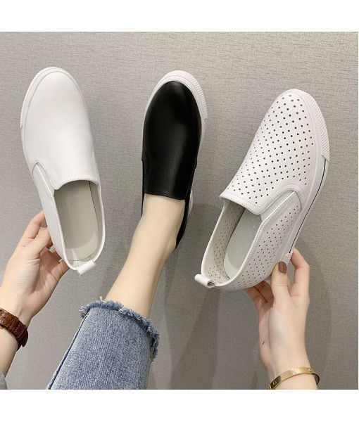 Leather Lefu shoes for women 2020 new top leather hollow casual shoes for women