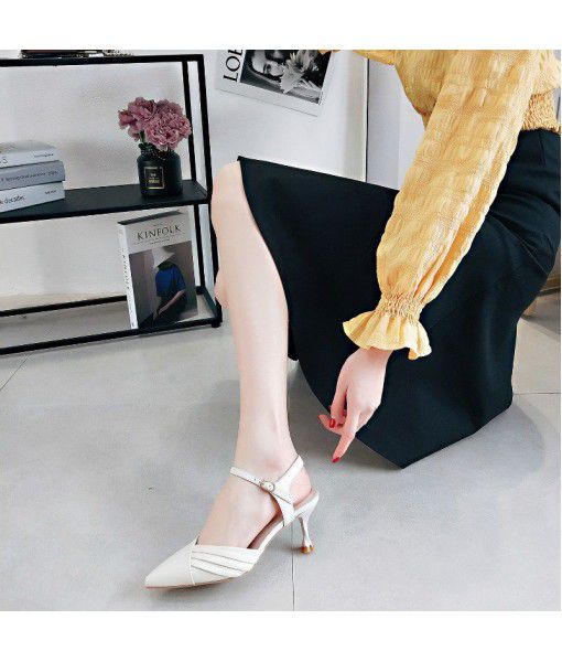 2020 summer new style simple temperament pointy small high heels women's sandals leather half pack women's shoes one generation fashion
