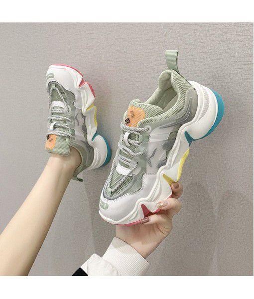 Ins rainbow bottom, Dad shoes, women's new leather sports shoes in summer 2020