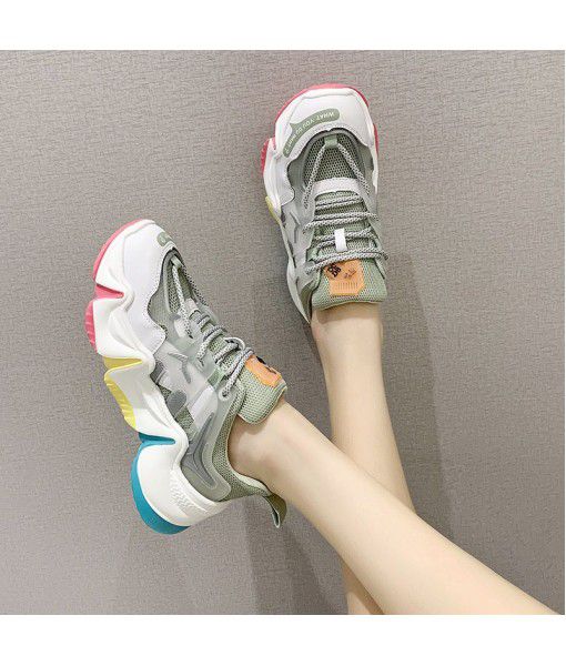 Ins rainbow bottom, Dad shoes, women's new leather sports shoes in summer 2020
