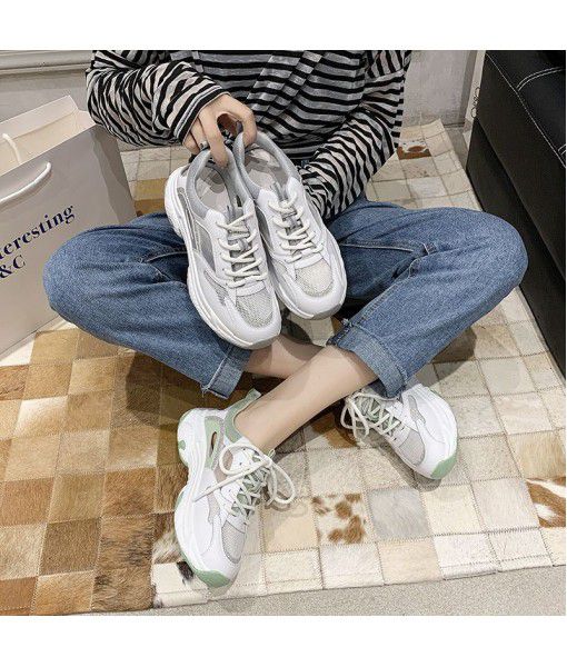Sports dad shoes women's 2020 summer new leather hollow mesh women's shoes with thick soles and all kinds of casual hair