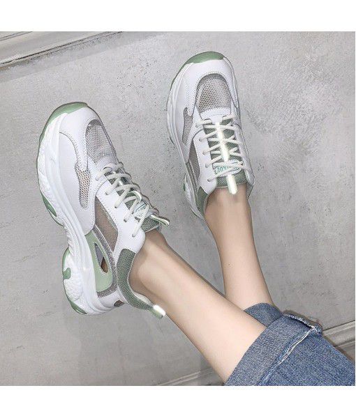 Sports dad shoes women's 2020 summer new leather hollow mesh women's shoes with thick soles and all kinds of casual hair