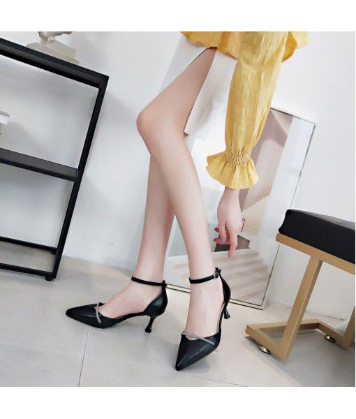 2020 summer new style simple temperament pointy small high heels women's sandals leather half pack women's shoes manufacturers supply trend