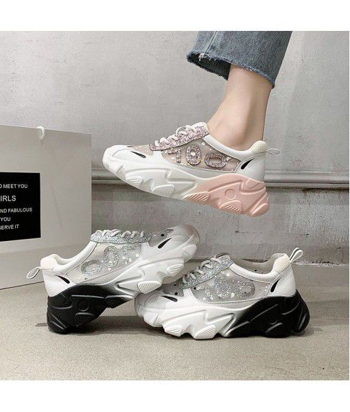 Ins dad shoes women 2020 summer new Korean Sequin mesh breathable sports women's shoes with thick soles