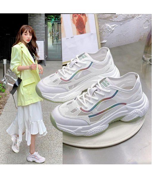 New cut out sports shoes with thick soles and all kinds of breathable shoes for women in 2020 summer