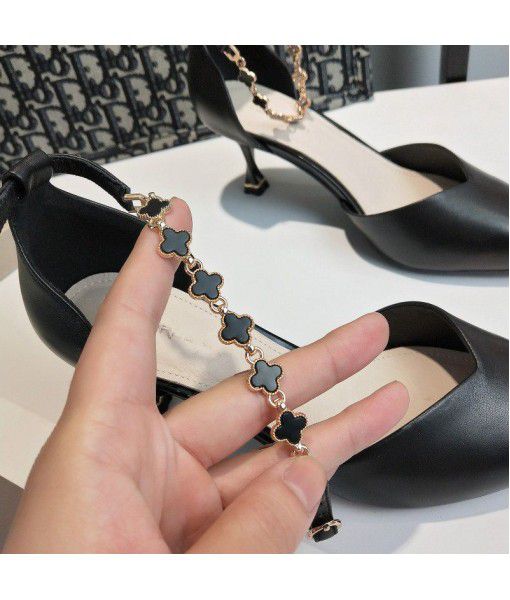 High heeled sandals women's new ladies' Leather breathable single shoes in 2020 summer
