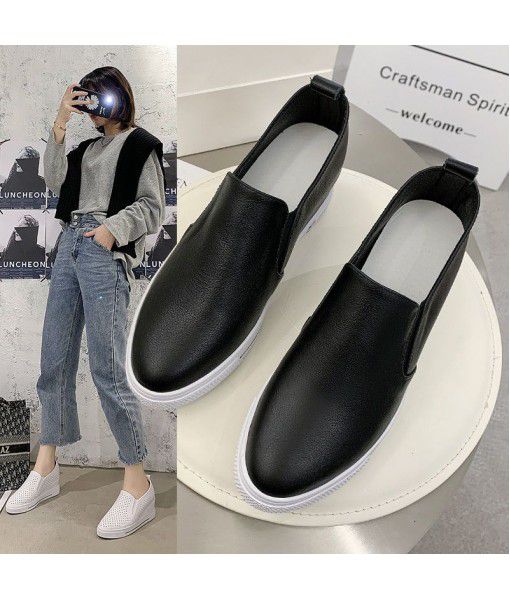 Spring and summer 2020 new thick bottom small white shoes women's leather hollow breathable slope single shoes women's shoes a hair substitute